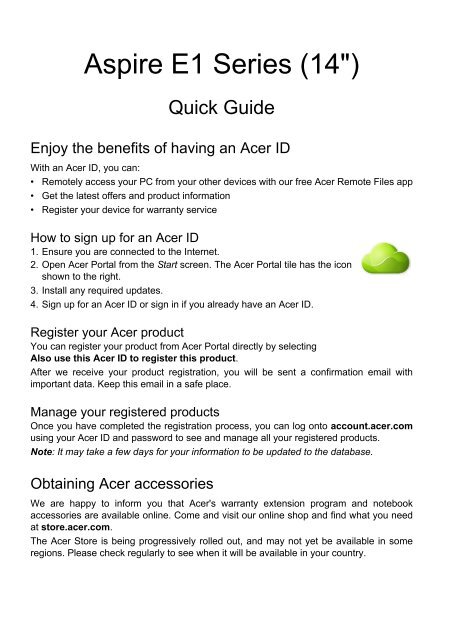 Acer Aspire E1 410 Quick Start Guide