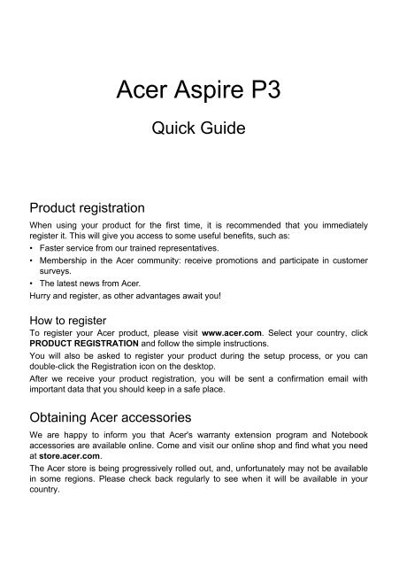 Acer Aspire P3-131 - Quick Start Guide