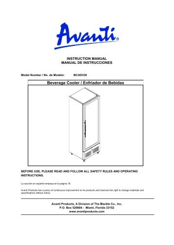 Avanti Avanti - Model BCAD338 - Model BCAD338 - Manual