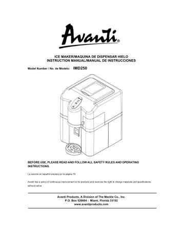 Avanti Avanti - IMD250 - IMD250 - Manual