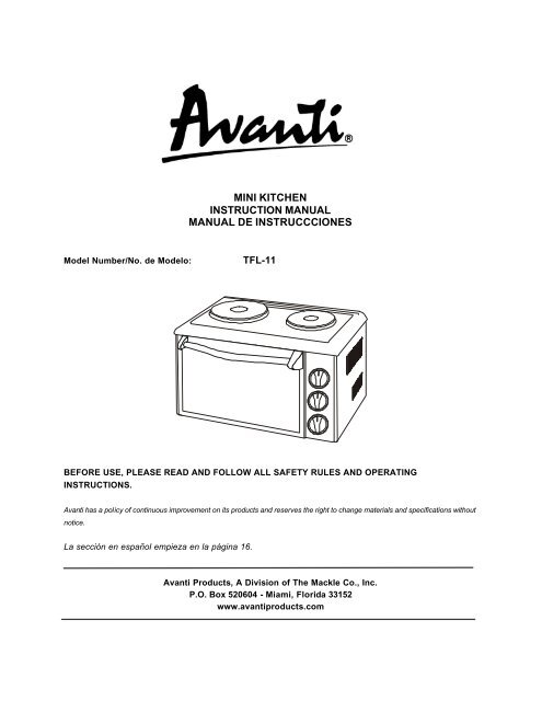 Avanti Avanti - TFL-11 - TFL-11 - Manual