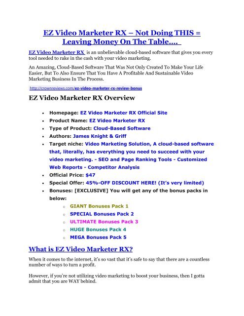 EZ Video Marketer RX review-(SHOCKED) $21700 bonuses