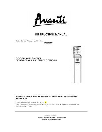 Avanti Avanti - WDE98PS - WDE98PS - Manual