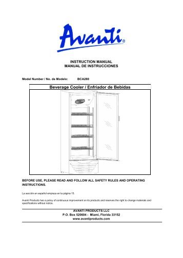 Avanti Avanti - BCA280 - BCA280 - Manual