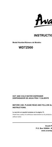 Avanti Avanti - WDTZ000 - WDTZ000 - Manual