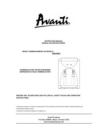 Avanti Avanti - WD29EC - WD29EC - Manual