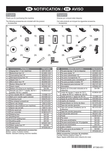 Brother DZ2400 - Notification about included accessories