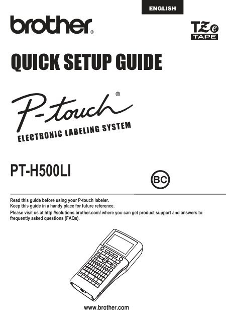 Brother PT-H500 - Quick Setup Guide