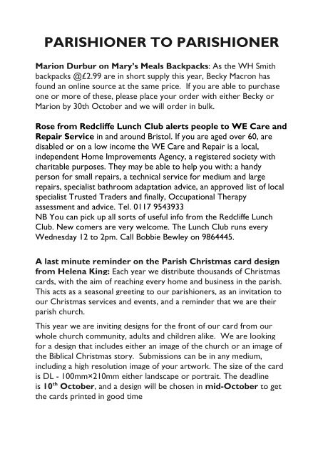 St Mary Redcliffe Church Parish Magazine - October 2016