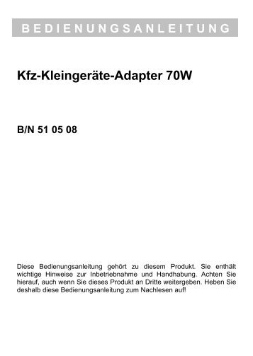 Kfz-Kleingeräte-Adapter 70W - produktinfo.conrad.com