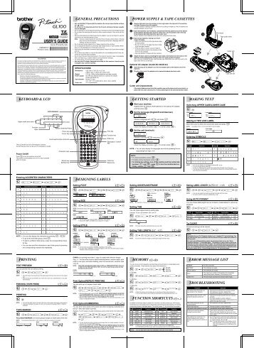 Brother GL-100 - User's Guide for GL100