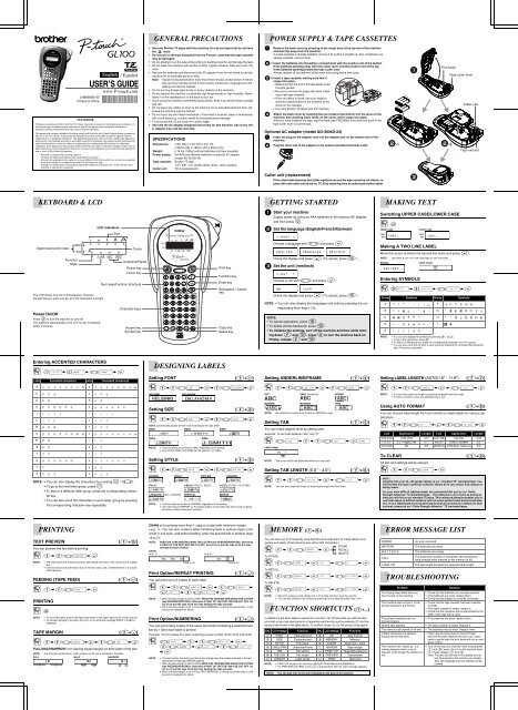 Brother GL-100 - User's Guide for GL100