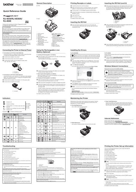 Brother RJ-4030 - Quick Reference Guide