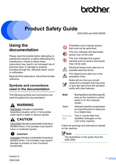 Brother ADS-2500W - Product Safety Guide