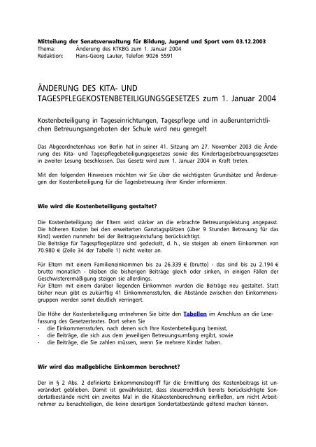 Anderung Des Kita Und Tagespflegekostenbeteiligungsgesetzes