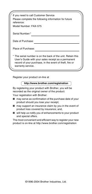 Brother FAX-575/FAX-575e - User's Guide