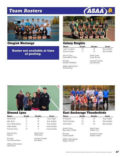 ASAA/First National Bank Alaska 2016 Tennis State Championships