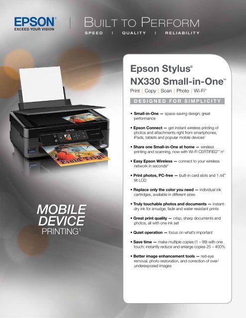 Epson Epson Stylus NX330 Small-in-One&trade; All-in-One Printer - Product Brochure