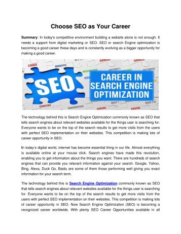 Choose SEO as Your Career