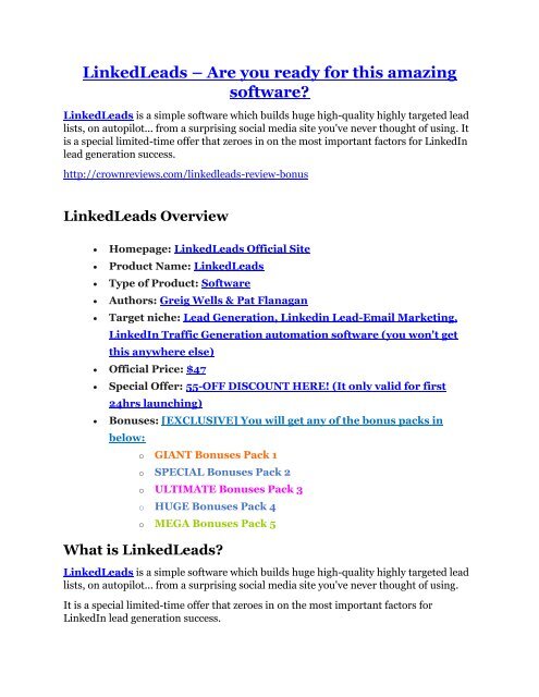 LinkedLeads review demo and $14800 bonuses 