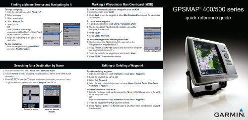 Garmin GPSMAP 531s - Quick Reference Guide