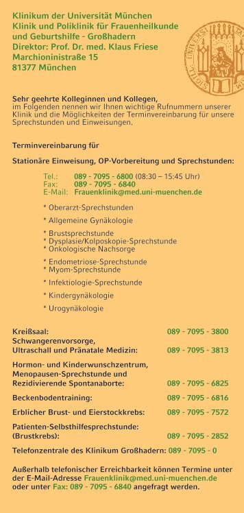 Klinikum der Universität München Klinik und Poliklinik für ...