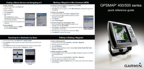 Garmin GPSMAP 421s - Quick Reference Guide