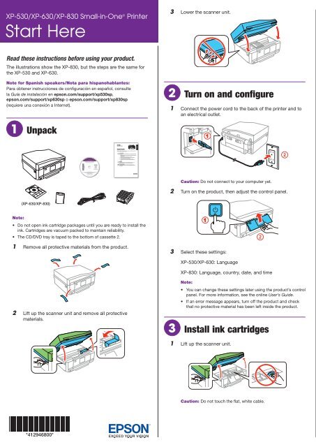 største Situation tøjlerne Epson Epson Expression Premium XP-830 Small-in-One&amp;reg; All-in-One  Printer - Start Here - Installation Guide