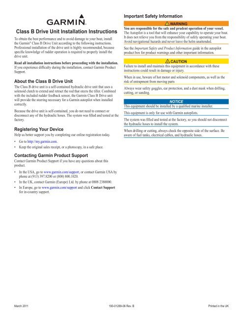 Garmin GHP™ 12 Autopilot System - Class B Drive Unit Installation ...
