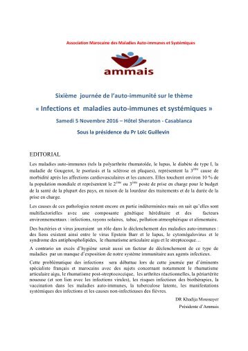 PROGRAMME ET EDITORIAL DE LA SIXIEME JOURNEE DE L 'AUTOIMMUNITE LE 5 NOVEMBRE A CASABLANCA