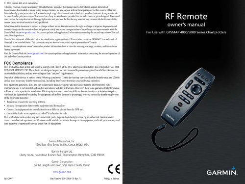 Garmin GPSMAP 7012 - Remote Control Instructions
