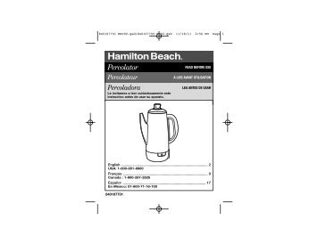 Hamilton Beach Stainless Steel 12 Cup Percolator (40616) - Use and Care Guide
