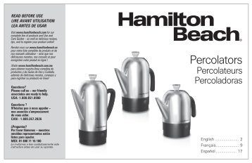 Hamilton Beach 8 Cup Stainless Steel Percolator (40621R) - Use and Care Guide