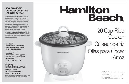 Hamilton Beach Rice Cooker, 20 Cup Capacity