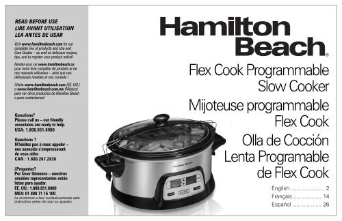 Hamilton Beach FlexCook 6 Qt Stay or Go&amp;reg; Slow Cooker (33861) - Use  and Care Guide