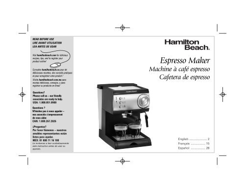 Hamilton Beach Espresso Maker 40715 Use and Care Guide