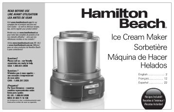 Hamilton Beach 1.5 Quart Ice Cream Maker (68881Z) - Use and Care Guide