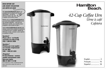 Hamilton Beach 42 Cup Coffee Urn (40516) - Use and Care Guide