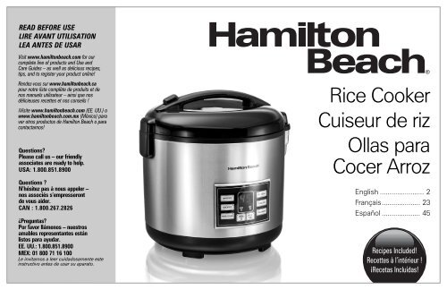Hamilton Beach 4-20 Cup Rice and Hot Cereal Cooker (37543) - Use and Care Guide