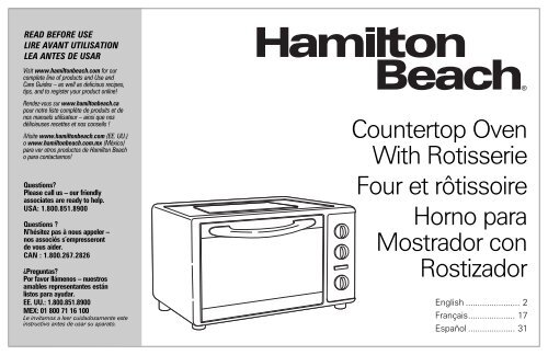 Hamilton Beach Countertop Oven With, Hamilton Beach Countertop Oven With Convection Rotisserie 31104