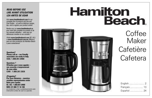 Hamilton Beach Programmable Coffee Maker (46895) - Use and Care Guide