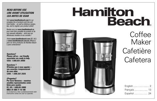 Hamilton Beach Programmable Coffee Maker 46895 Use and Care Guide