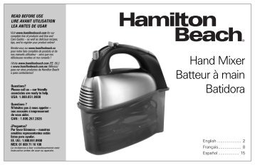 Hamilton Beach SoftScrapeâ¢ 6 Speed Hand Mixer with Case (62637) - Use and Care Guide
