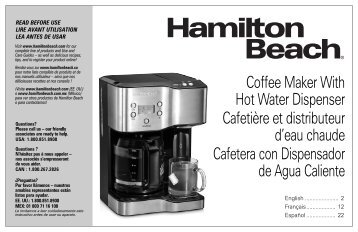 Hamilton Beach Coffee Maker & Hot Water Dispenser (49982) - Use and Care Guide