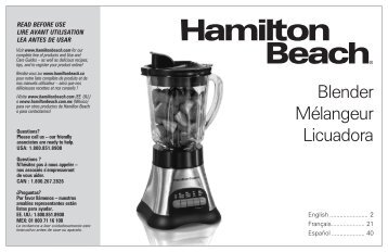 Hamilton Beach Wave CrusherÂ® Blender (58143) - Use and Care Guide