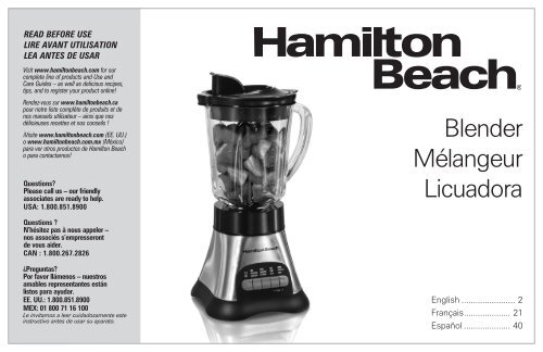 Hamilton Beach Wave Crusher&reg; Blender (58143) - Use and Care Guide