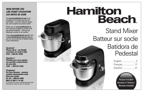 Hamilton Beach Stand Mixer (63390) - Use and Care Guide
