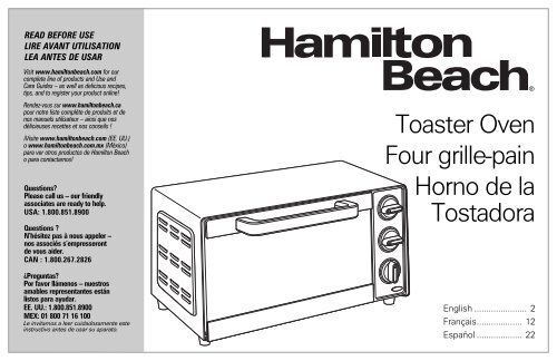 Hamilton Beach 4 Slice Toaster Oven (31401) - Use and Care Guide