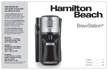 Hamilton Beach BrewStationÂ® Coffee Maker with Flavor Dispenser (49150) - Use and Care Guide