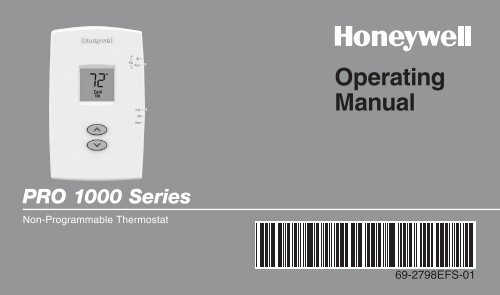 Honeywell PRO 1000 Non-Programmable Thermostat - PRO 1000 Non-Programmable Thermostat Operating Manual (English,French,Spanish) 